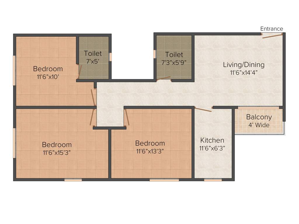 Siddha Town Madhyamgram (3BHK+2T (1,305 sq ft) + Study Room 1305 sq ft)