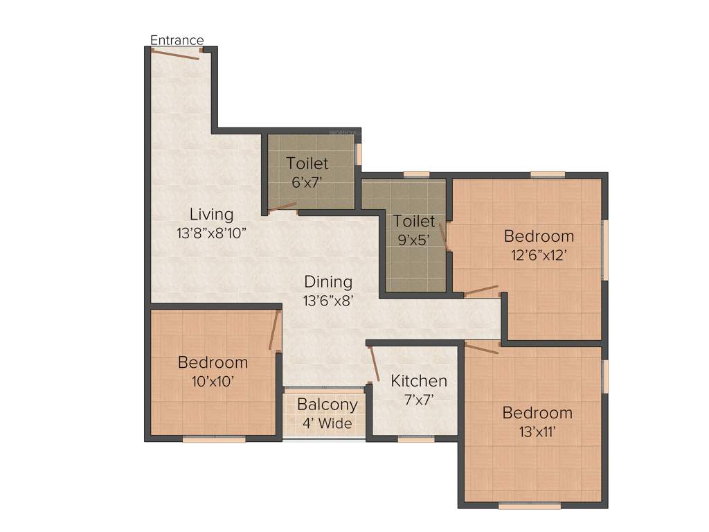 Siddha Town Madhyamgram (3BHK+2T (1,290 sq ft) 1290 sq ft)