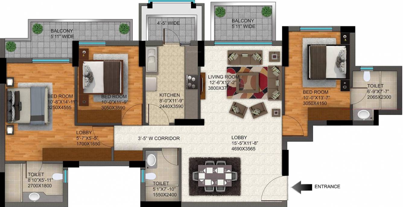 DLF Regal Gardens (3BHK+3T (1,744 sq ft) 1744 sq ft)