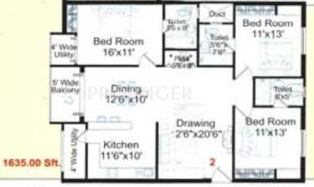 Pavani Parkwest (3BHK+3T (1,635 sq ft)   Pooja Room 1635 sq ft)