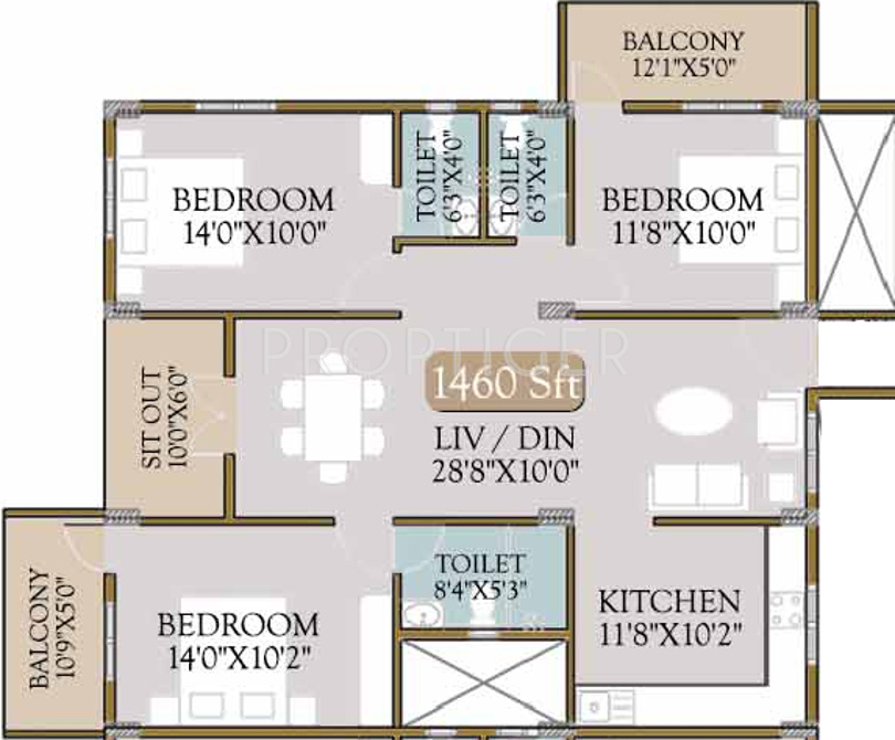 Radiant Reshan (3BHK+3T (1,460 sq ft) 1460 sq ft) Radiant Reshan (3BHK+3T (1,460 sq ft) 1460 sq ft)