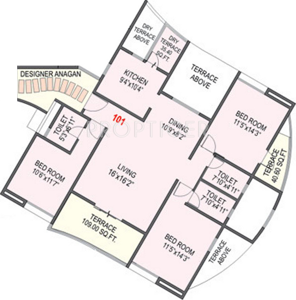 Nandan Prospera (3BHK+3T (1,408 sq ft) 1408 sq ft)