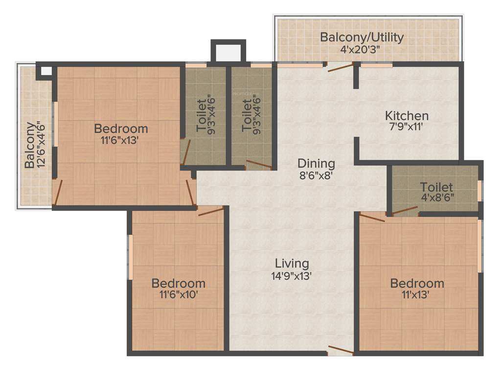 GK Lake View (3BHK+3T (1,371 sq ft) 1371 sq ft)