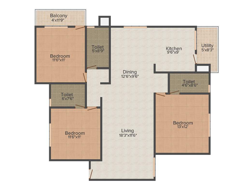 GK Lake View (3BHK+3T (1,547 sq ft) 1547 sq ft)