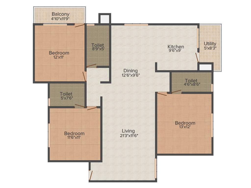 GK Lake View (3BHK+3T (1,522 sq ft) 1522 sq ft)