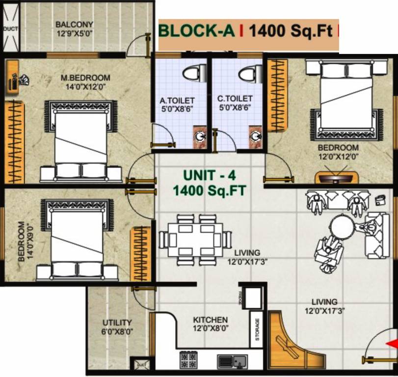 GK Golden City (3BHK+2T (1,400 sq ft) 1400 sq ft)