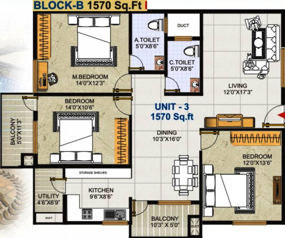GK Golden City (3BHK+2T (1,570 sq ft) 1570 sq ft)