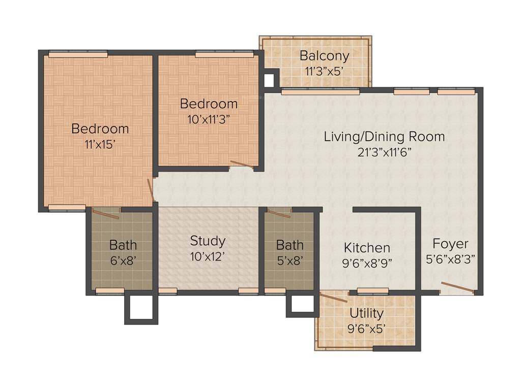 Assetz East Point (2BHK+2T (1,350 sq ft) Study Room 1350 sq ft)