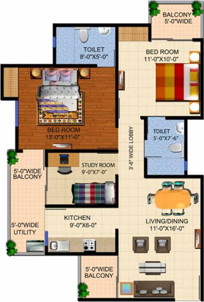 Ajnara Panorama (2BHK+2T (1,155 sq ft) + Study Room 1155 sq ft)