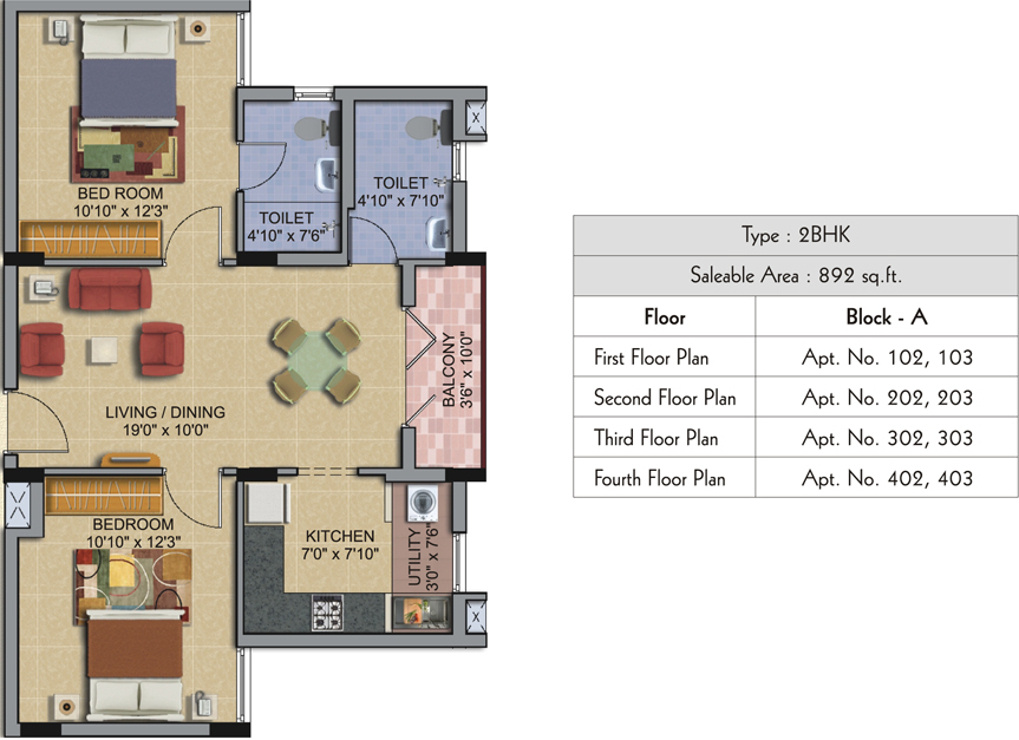 RSK Orchid Garden (2BHK+2T (892 sq ft) 892 sq ft)