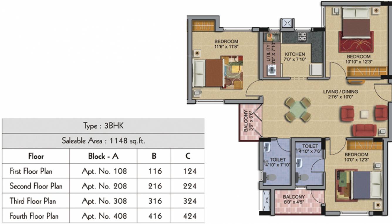 RSK Orchid Garden (3BHK+2T (1,148 sq ft) 1148 sq ft)