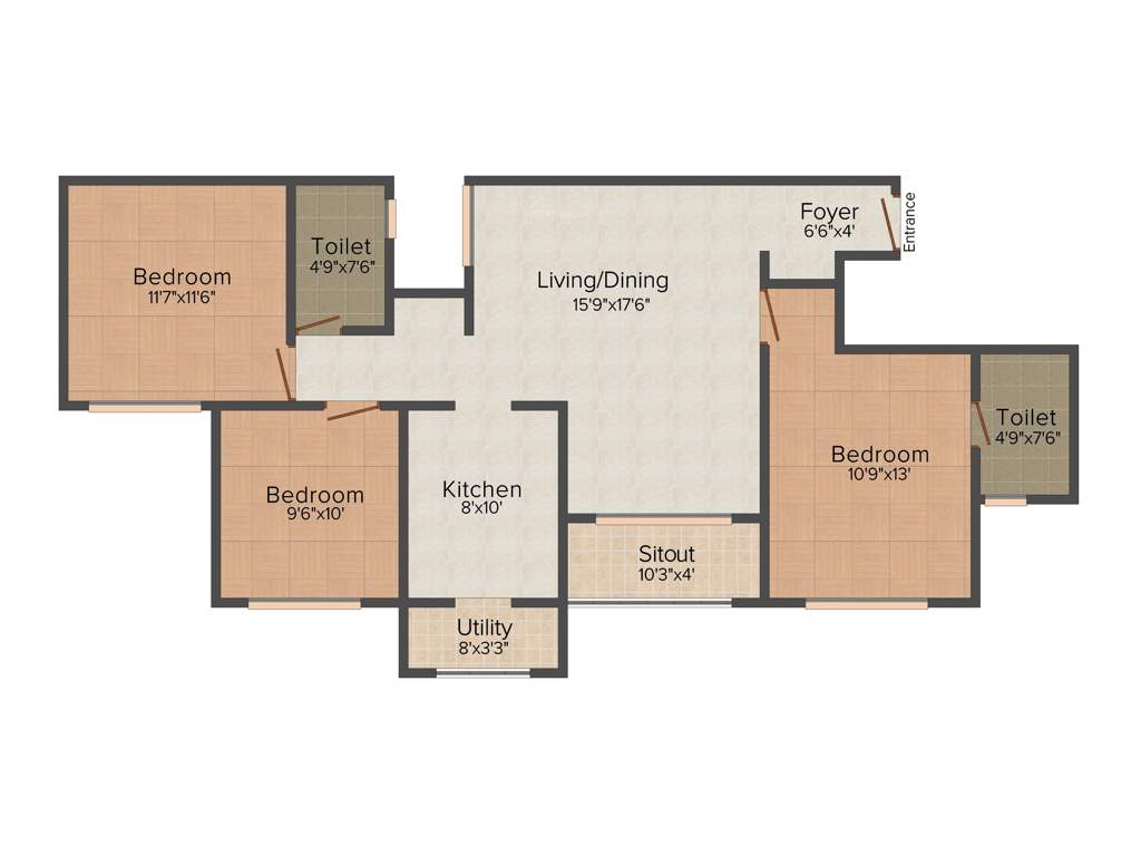 Prince Residenzia (3BHK+2T (1,300 sq ft) 1300 sq ft)