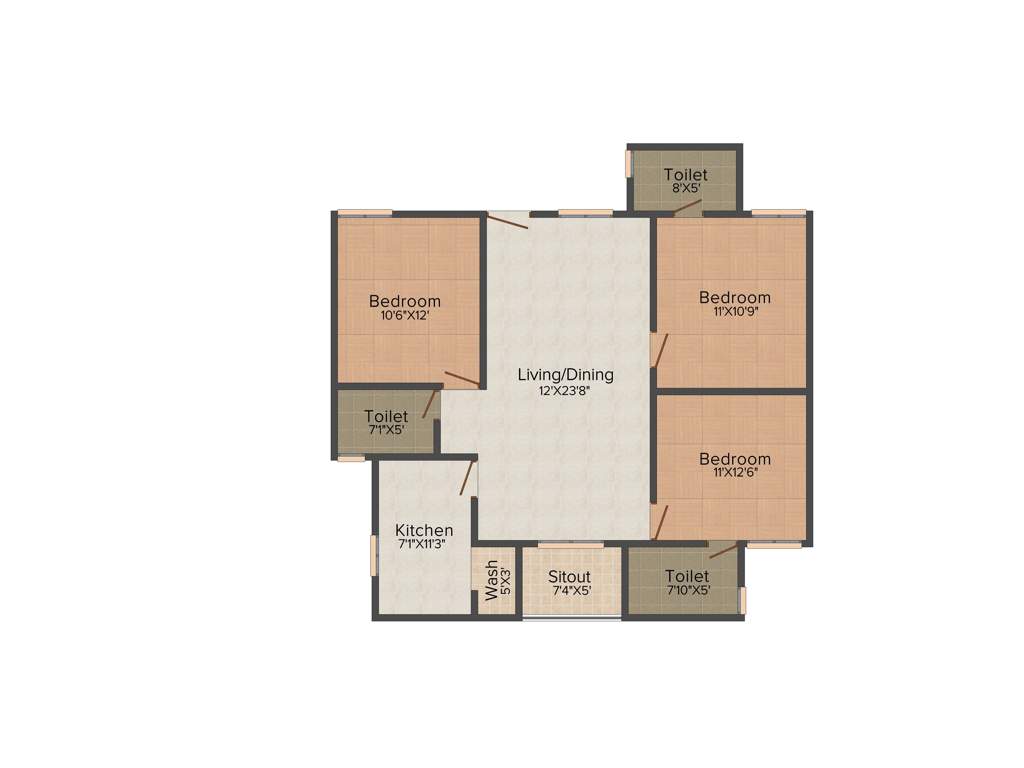 South India Marakesh (3BHK+3T (1,370 sq ft) 1370 sq ft)