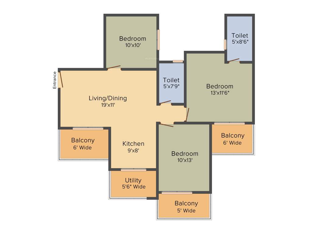 Gulshan Ikebana (3BHK+2T (1,340 sq ft) 1340 sq ft)