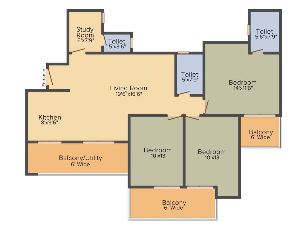 Gulshan Ikebana (3BHK+3T (1,695 sq ft) + Study Room 1695 sq ft)