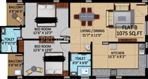APR Pearl Park (2BHK+2T (1,075 sq ft) 1075 sq ft)