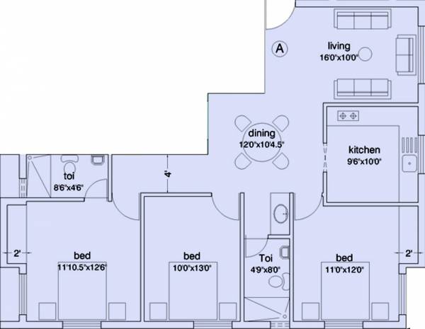 Golden Edifice Paddington Floor Plan (3BHK+2T (1,308 sq ft) 1308 sq ft)