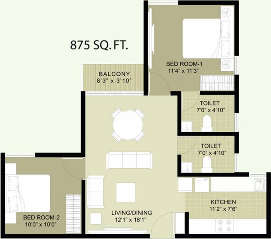 875 sq ft 2 BHK 2T Apartment for Sale in Arun Excello Homes Arun