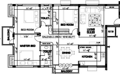 Nahar Cora (3BHK+2T (1,513 sq ft) 1513 sq ft)