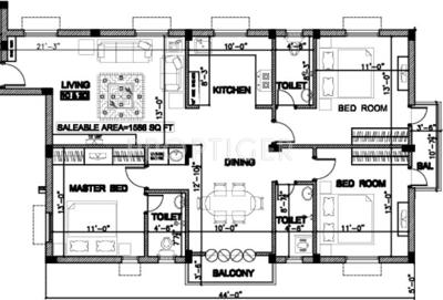 Nahar Cora (3BHK+3T (1,588 sq ft) 1588 sq ft)