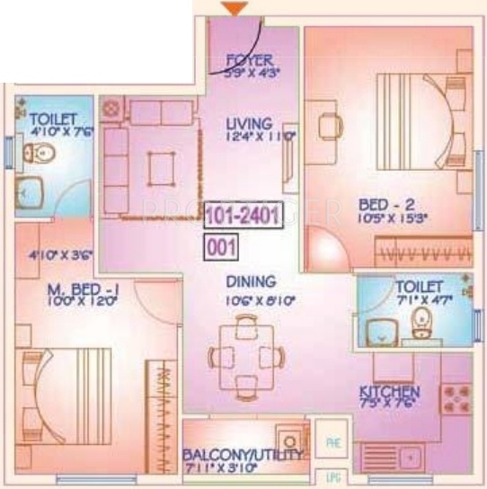 Mantri Celestia (2BHK+2T (1,075 sq ft) 1075 sq ft)