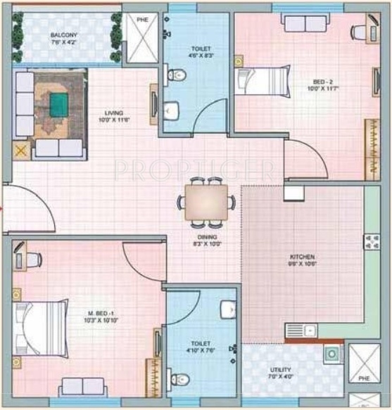 Mantri Celestia (2BHK+2T (970 sq ft) 970 sq ft)