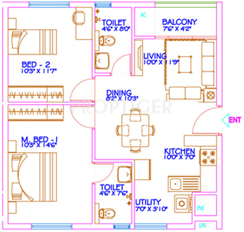 Mantri Celestia (2BHK+2T (980 sq ft) 980 sq ft)