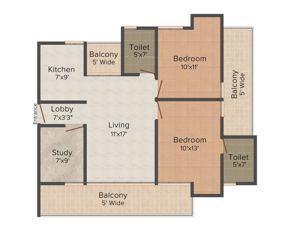 The Antriksh Golf City (2BHK+2T (1,260 sq ft) + Study Room 1260 sq ft)