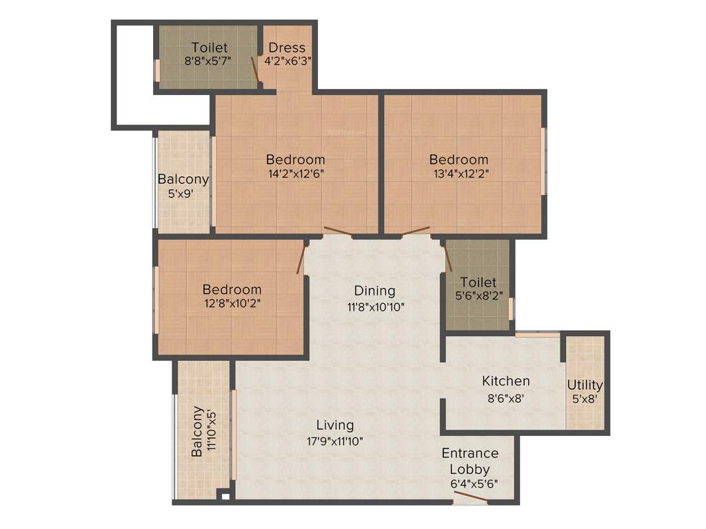 Salarpuria Sattva Senorita (3BHK+2T (1,540 sq ft) 1540 sq ft)