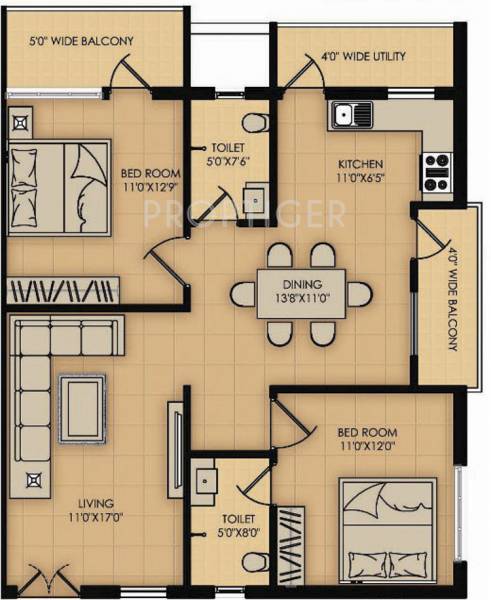 Sindhu Amazon (2BHK+2T (1,221 sq ft) 1221 sq ft)