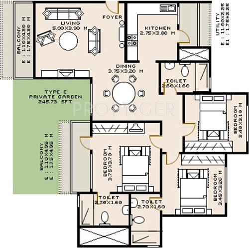 Sobha Rose (3BHK+3T (1,720 sq ft) 1720 sq ft)