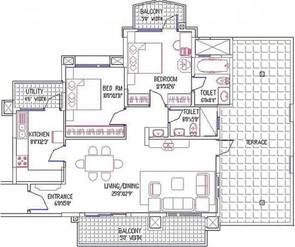 Purva Purva Fountain Square (2BHK+2T (1,336 sq ft) 1336 sq ft)