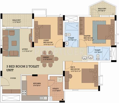 NCC Nagarjuna Serene (3BHK+2T (1,437 sq ft) 1437 sq ft)