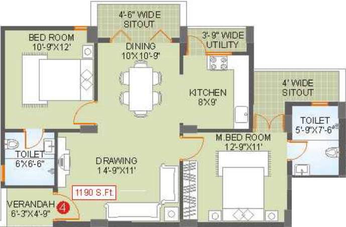 Saroj Habitat (2BHK+2T (1,190 sq ft) 1190 sq ft)