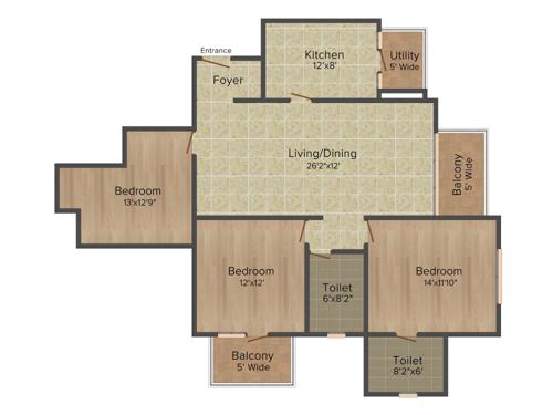 Salarpuria Sattva Serenity (2BHK+2T (1,533 sq ft)   Study Room 1533 sq ft)