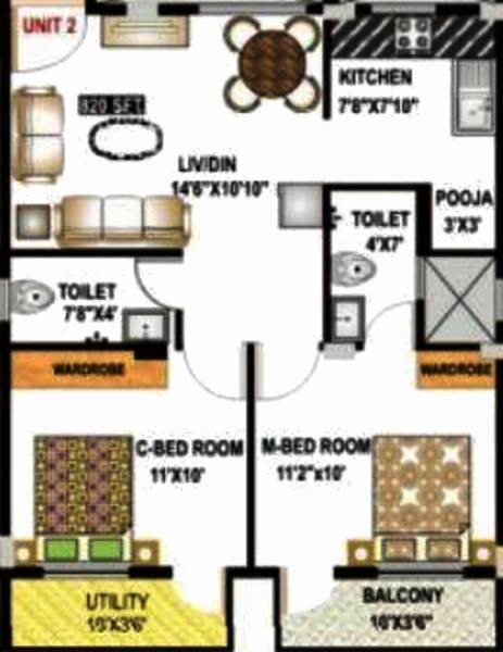 Arneesh Nest (2BHK+2T (820 sq ft)   Pooja Room 820 sq ft)