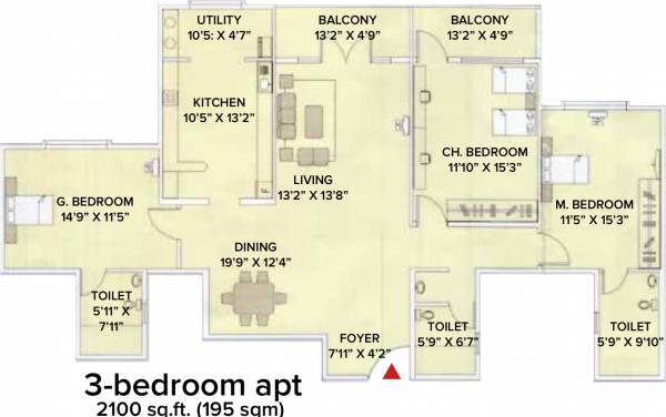 Brigade Millennium Jacaranda (3BHK+3T (2,100 sq ft) 2100 sq ft)