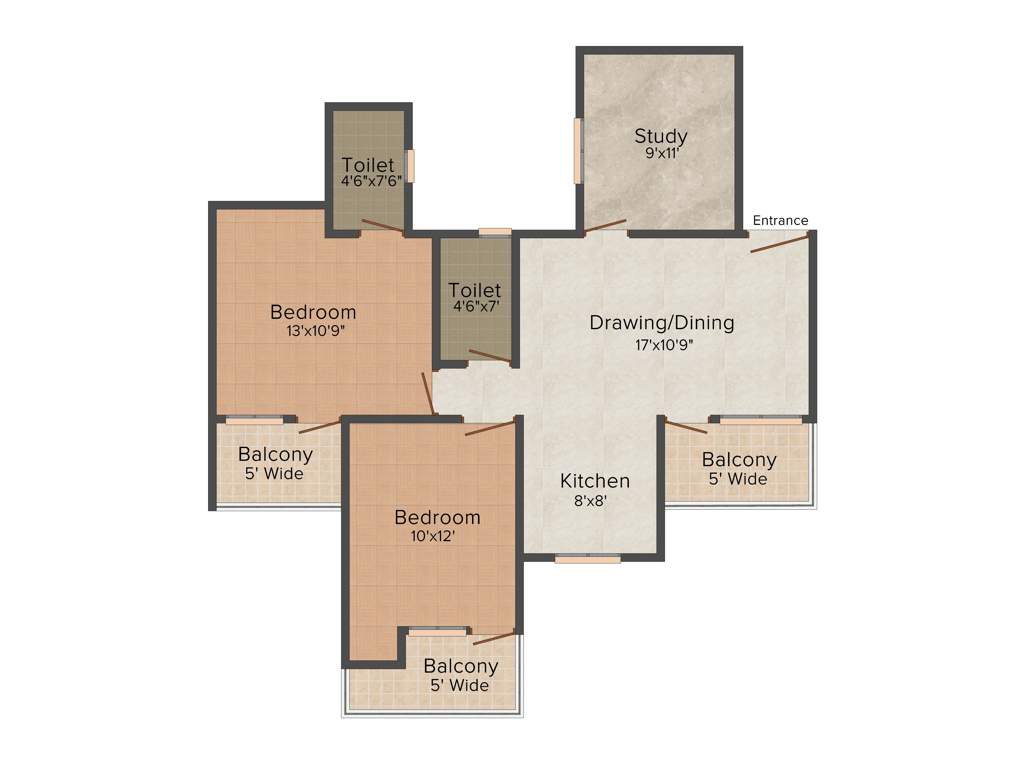 Panchsheel Primrose (2BHK+2T (1,240 sq ft)   Study Room 1240 sq ft)