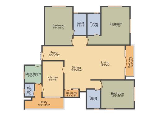 Brigade Lakeview (3BHK+3T (2,140 sq ft)   Servant Room 2140 sq ft)