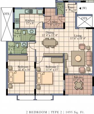 UKN Esperanza (2BHK+2T (1,495 sq ft) 1495 sq ft)