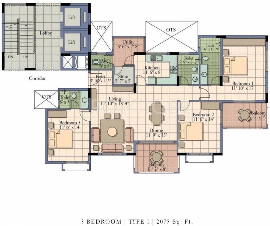 UKN Esperanza (3BHK+3T (2,075 sq ft) 2075 sq ft)