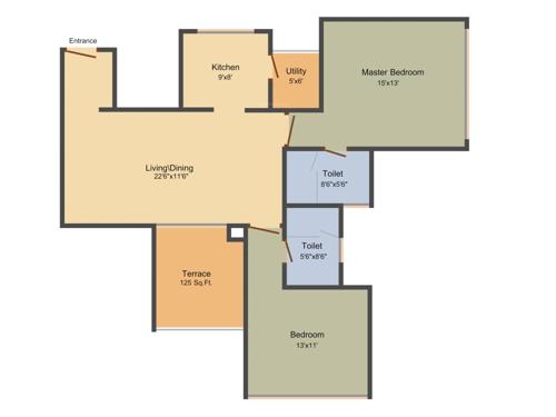 Marvel Fria (2BHK+2T (1,255 sq ft) 1255 sq ft)