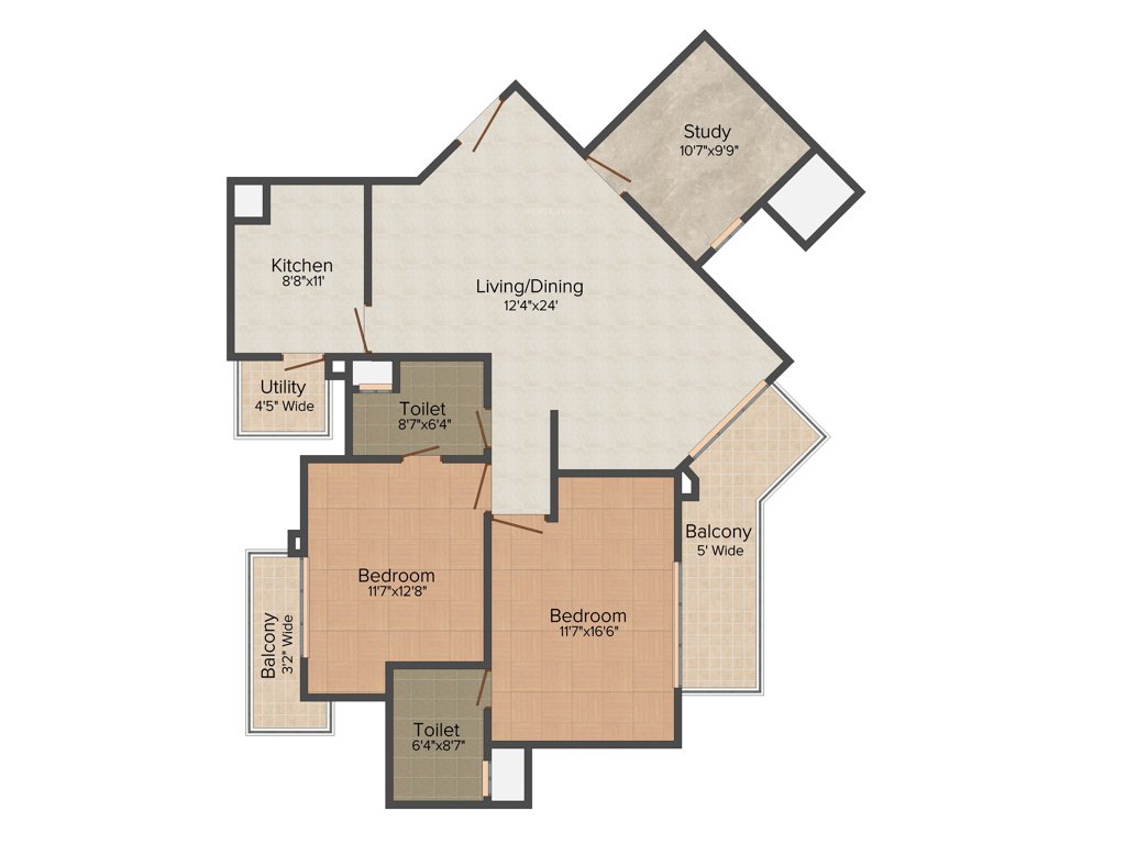 Bestech Park View Residency (2BHK+2T (1,565 sq ft)   Study Room 1565 sq ft)