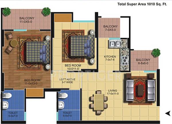 The Antriksh Golf View I (2BHK+2T (1,010 sq ft) 1010 sq ft)