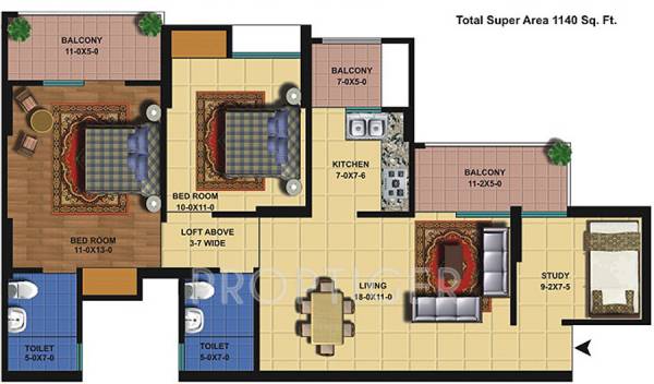 The Antriksh Golf View I (2BHK+2T (1,140 sq ft) + Study Room 1140 sq ft)