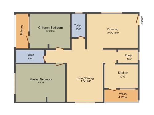Royal Splashing Meadows (2BHK+2T (1,183 sq ft)   Pooja Room 1183 sq ft)