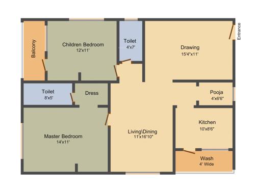 Royal Splashing Meadows (2BHK+2T (1,283 sq ft)   Pooja Room 1283 sq ft)
