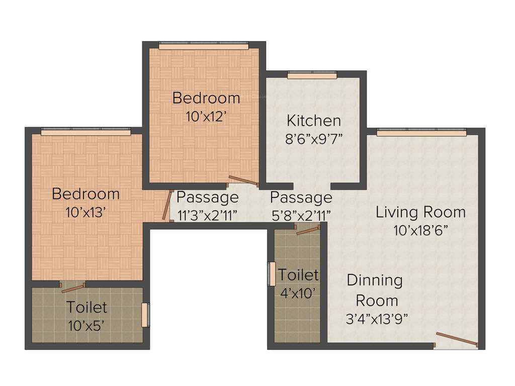 Romell Grandeur (2BHK+2T (1,215 sq ft) 1215 sq ft)