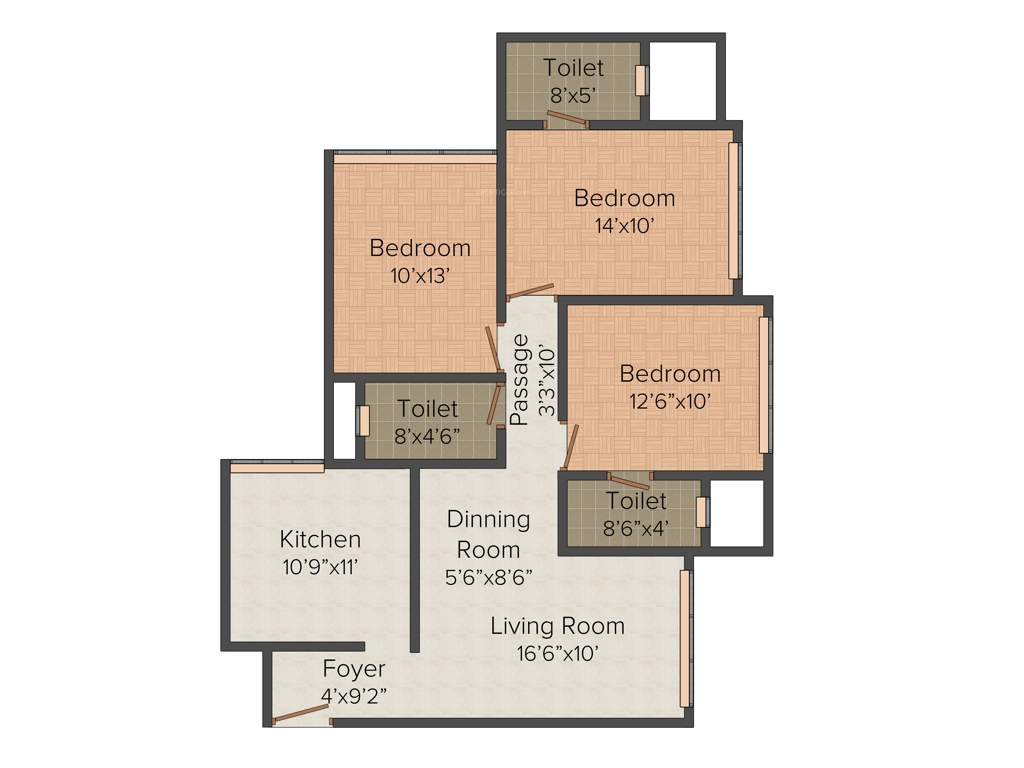 Romell Grandeur (3BHK+3T (1,560 sq ft) 1560 sq ft)