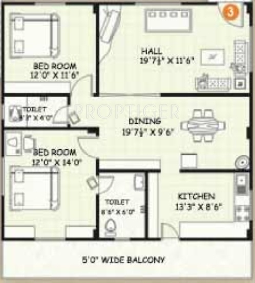 Vijay Icon (2BHK+2T (1,415 sq ft) 1415 sq ft)